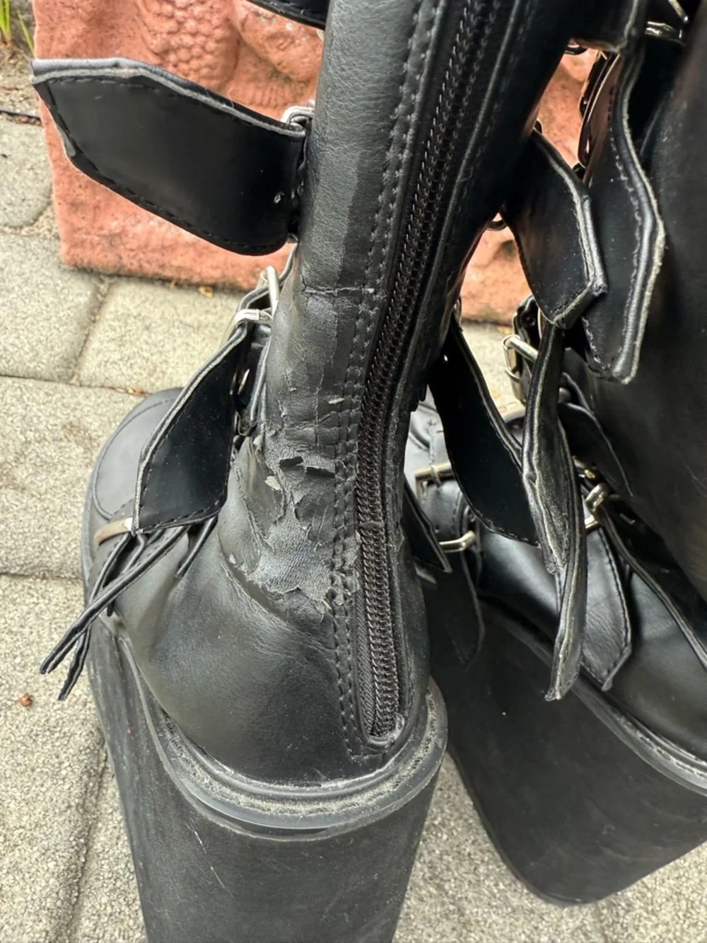 Black Platform Studded Buckle Boots - Women